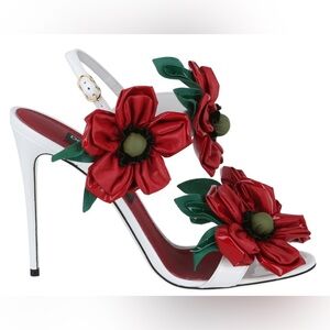 New Dolce & Gabbana Patent Leather Sandals with Floral Embellishment 40 (US 10)